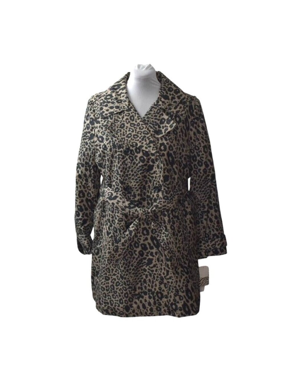 Dana Buchman Trench Coat Belted Cheetah Print Womens XL Animal Print Mob Wife
